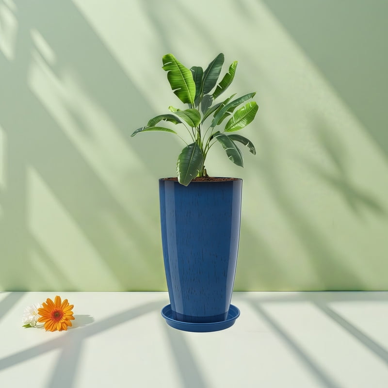 21 Inch Tall Outdoor Planter, Large Round Plant Pot for Patio, Front Door and Garden Decor, Navy Blue