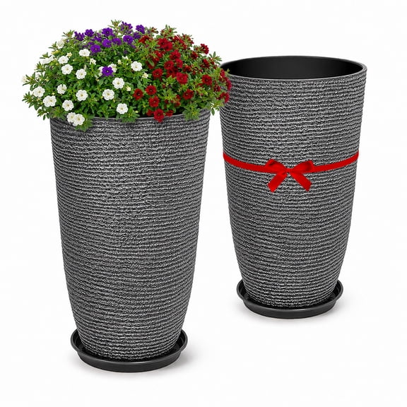 21 Inch Tall Planter for Outdoor Plants, 2 Pack 9 Gallon Outdoor Planters for Porch, Large Planter for Indoor & Outdoor Plants with Drainage Plug, Front Porch, Patio, for Home Decor (Dark Gray)