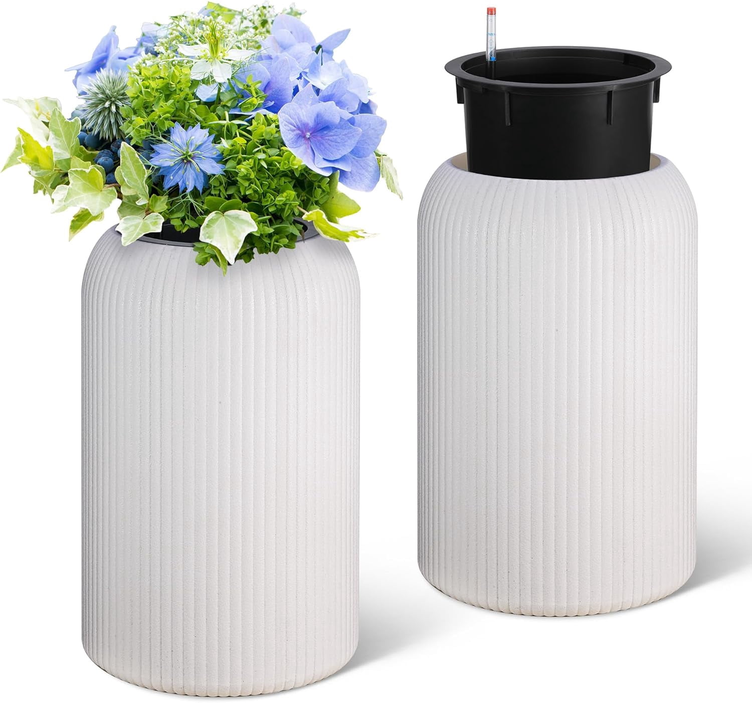 21 Inch Tall Round Planters Set of 2 with Water Level Monitor, Self ...