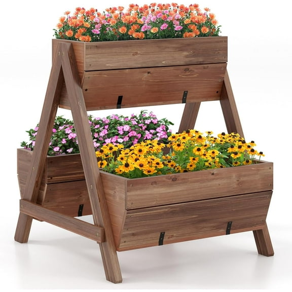 21-Inch Vertical Raised Garden Bed, 3 Tiered Wooden Planter Boxes 26" L x 29" W x 29" H, Drainage Holes, Indoor Outdoor Flowerbed, Freestanding Elevated Planter Box for Garden Flower Veggies