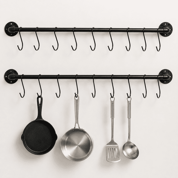 Pot & Pan Rack 21 Inch Wall Mounted Pot Rack, Black Iron Industrial Pipe Pan Hanger ...