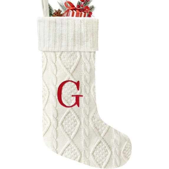 21 Inches Knitted Christmas Stockings with Initials, Large Custom Monogram Embroidery Christmas Stockings with Letter, Personalized Xmas Decoration for Holiday Family Party