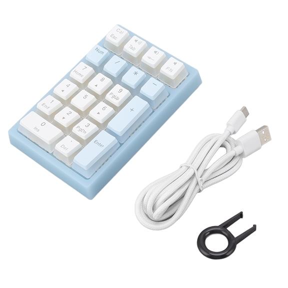 21 Key Numeric Keypad Backlit Ergonomic Small Mechanical Numpad Numeric Keyboard for Laptop Computer Blue and White