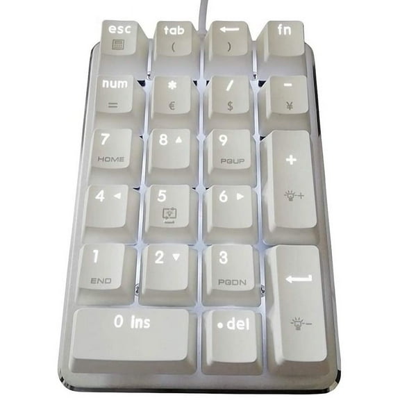21 Keys White Backlit Mechanical Numeric Keypad Numpad with Cherry Blue Switches for Notebook Desktop PC,1 x Numeric keypad,White