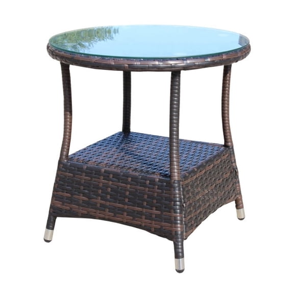 21"L×21"W×21"H Round Wicker Patio Coffee Table with Clear Shatter-Resistant Tempered Glass Top, Matching Outdoor Accent Table for Wicker Sectional Sofa Sets, Compact Side Table for Backyard, Porch &