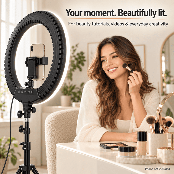 21” LED Ring Light with Tripod Stand, Remote & Phone/Camera Mount, 55W Smart Touch Dimmable 3000K–6000K for TikTok, YouTube, Makeup & Photography