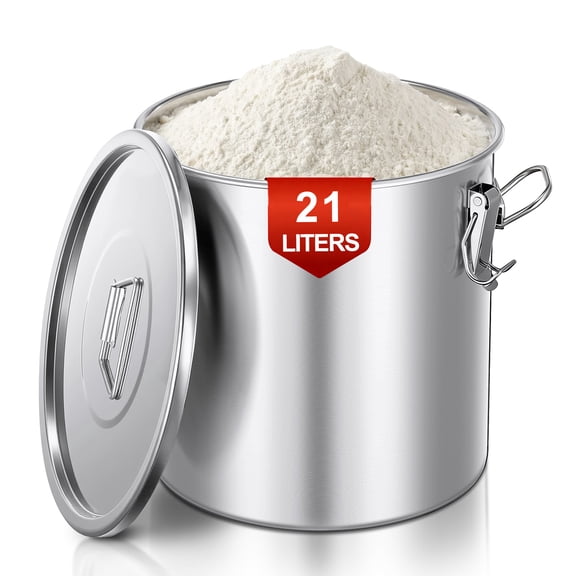 21 LT Stainless Steel Airtight Canister for Kitchen, Rice Food Storage Containers,10-25Lbs Metal Bucket Food Storage Container for Rice, Flour, Grain, Coffee