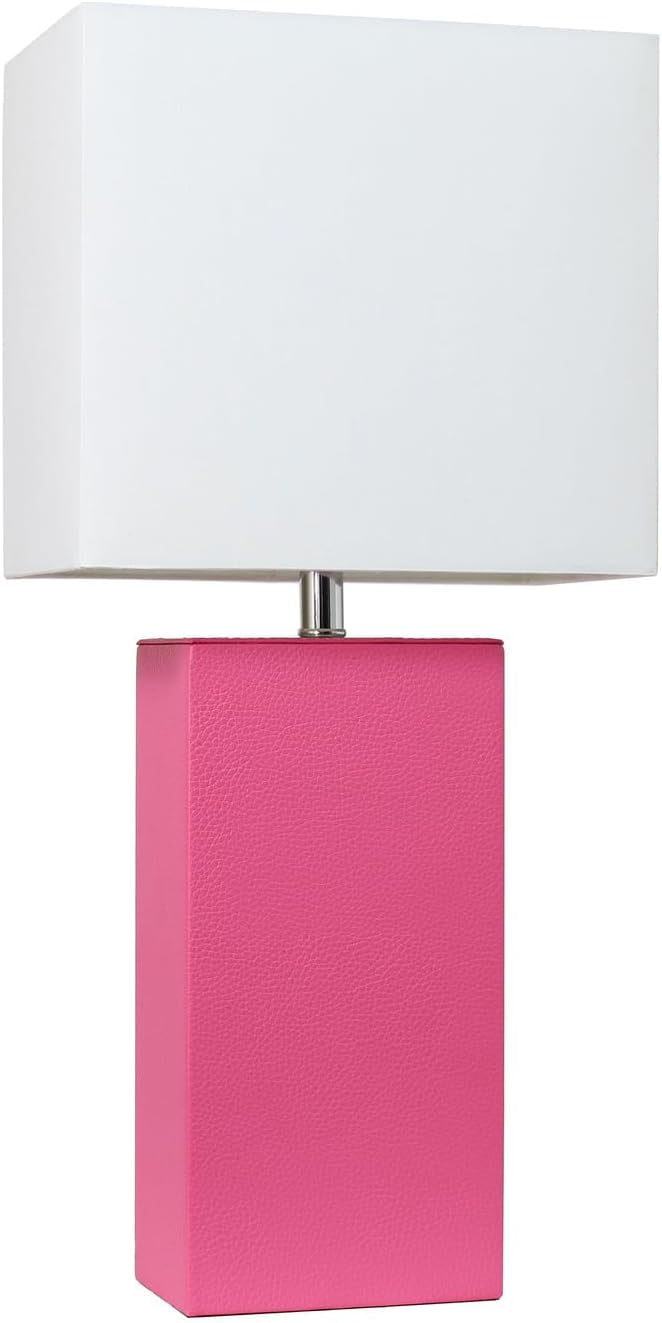 21" Hot Pink Leather Rectangular Nightstand Lamp with White Shade