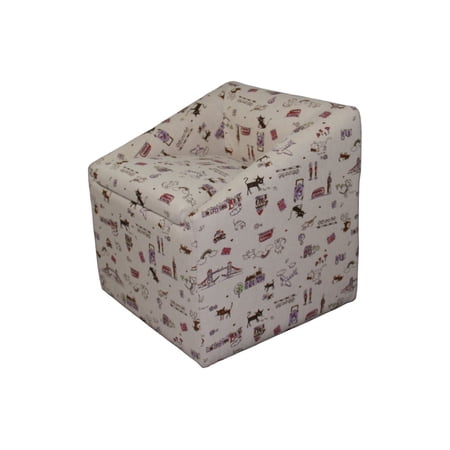 21" Modern Beige Whimsical Cats in London Cubed Accent Storage Chair