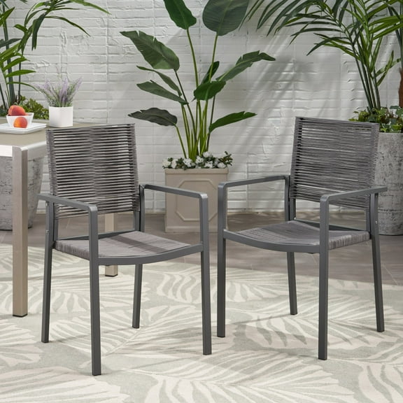 21" Modern Outdoor Aluminum Dining Chair with Rope Seat, Set of 2, 2 Color