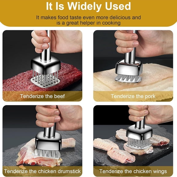 21 Needle Meat Tenderizer, 304 Stainless Steel Steak Needler, Retractable Safety Guard for Even Tenderizing, Gift for Grill Masters, 2 Meat Tenderizers + 2 Brushes