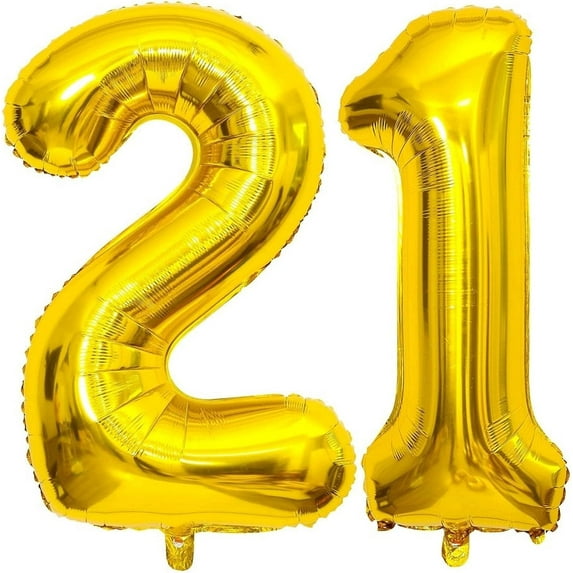 21 Number Balloons 40 Inch Gold Big Giant Jumbo Number 12 Foil Mylar Balloons for 12th or 21st Birthday Party Supplies 21 Anniversary Events Decorations