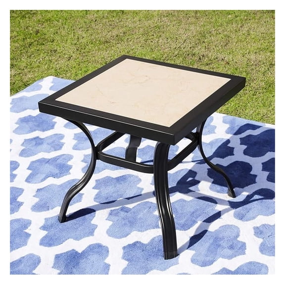 21" Outdoor Square Patio Bistro Side Table Metal Steel Legs with Ceramics Top