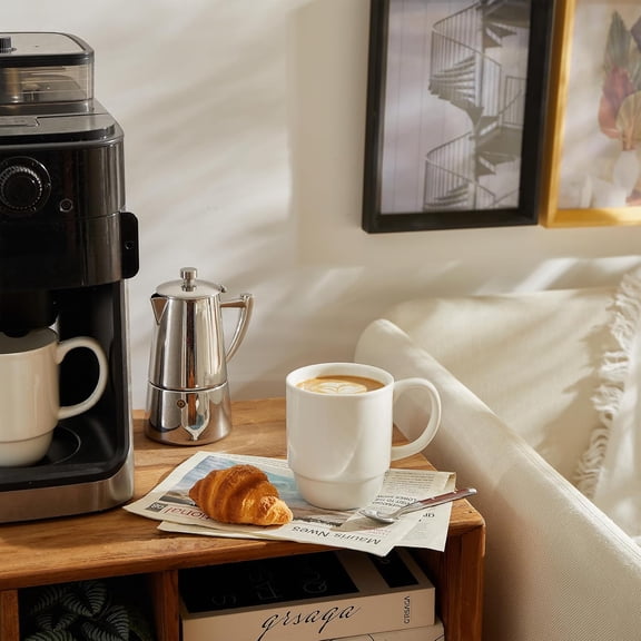 21 Oz Large Mug Set, Porcelain Stackable Mugs Sets of 6, Coffee Cups with Handle for Coffee, Tea and Mulled Drinks, White