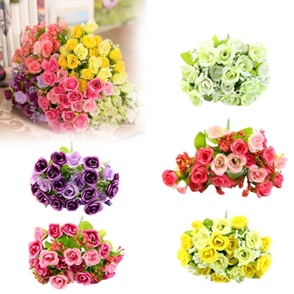 21 PCS Artificial Roses Bridal Home Wedding Party Decor Fake Flowers Purple by Toyeng