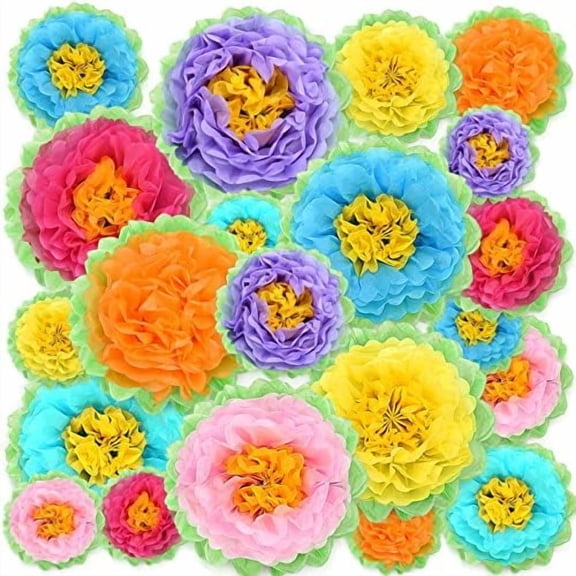 21 PCS Large Paper Flowers, Fiesta Paper Flower Decorations for Wall, DIY Mexican Tissue Paper Flowers Spring Decorations for Classroom, Carnival Hawaiian Party Backdrop Baby Shower Decor Centerpiece