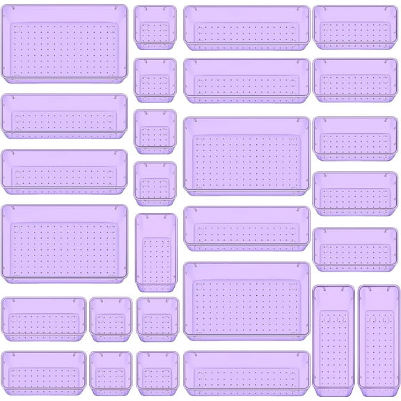 21 PCS Plastic Drawer Organizer Set, Desk Drawer Divider Organizers and Storage Bins for Makeup, Jewelry, Gadgets for Kitchen, Bedroom, Bathroom, Office, Purple