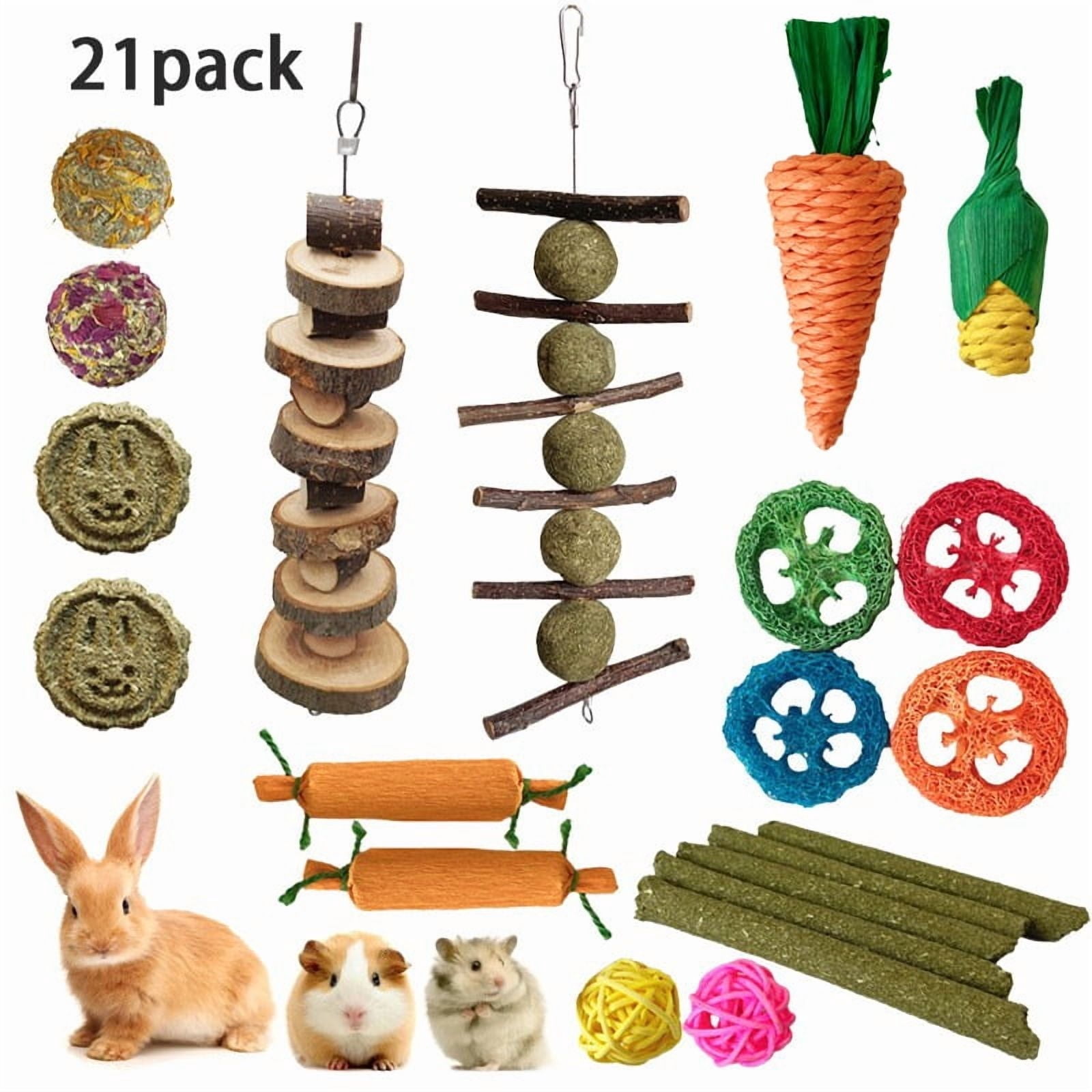 Simple Rabbit Chew Toy 21 PCS Rabbit Toys Bunny Chew Toys for Teeth, Natural Timothy Hay Chew ...