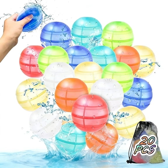 20 PCS Reusable Water Balloons Quick Fill Silicone Water Toys for Outdoor Summer Fun, Pool & Backyard Games