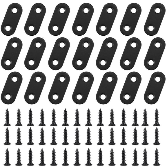 21 PCS Stainless Straight Flat Brackets, Black Flat Metal Brace Bracket, Support Flat Metal Brace for Wood Furniture, Mending Plate Connector Joining Bracket for Fence,42 Screws