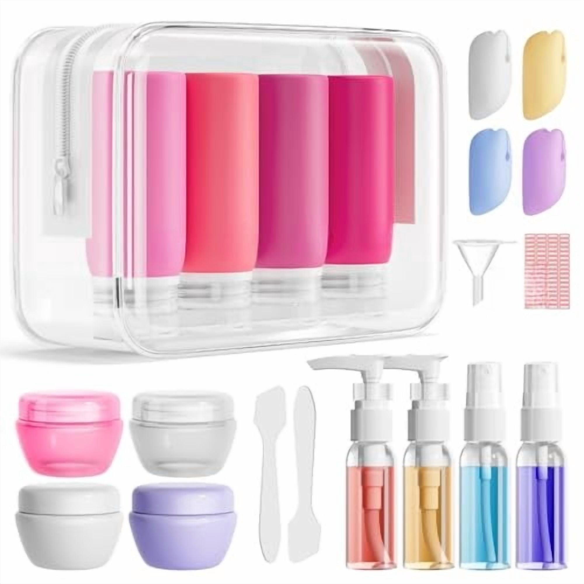 21 Pack Travel Bottles for Toiletries, Leak-Proof TSA Compliant Silicone Travel Size Containers for Shampoo and Conditioner, BPA Free with Toiletry Bag (Pink)