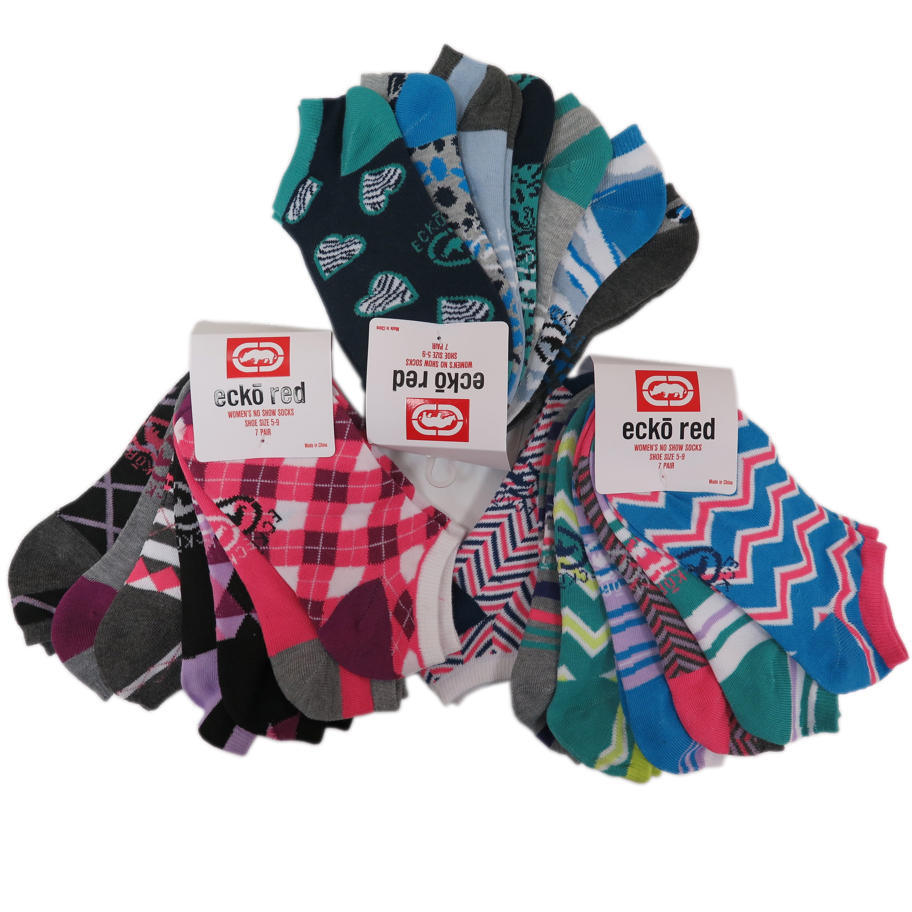 21 Pairs Ecko Red Women's Fun Print Low Cut Ankle Socks Assorted (Style 2)