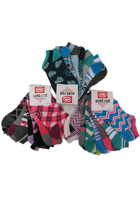 21 Pairs Ecko Red Women's Fun Print Low Cut Ankle Socks Assorted (Style 2)