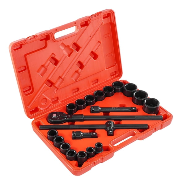 21-Pc SAE Impact Socket Set 3/4" to 2" Sizes 3/4" Drive, Durable Cr-Mo Alloy