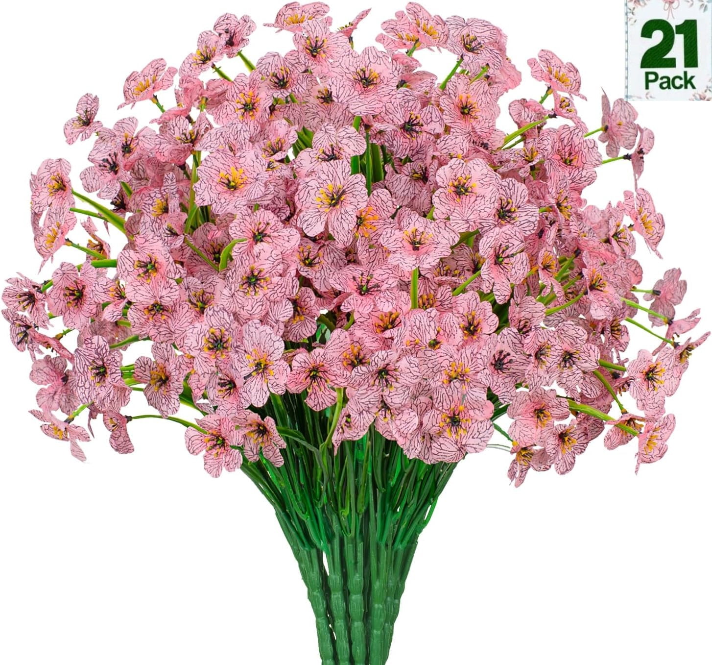 21 Pcs Artificial Flowers,UV Resistant Bundles Faux Silk Flowers for Wedding,Indoor Outdoor Home,Garden,Kitchen,Office Table Decorations(Pink)