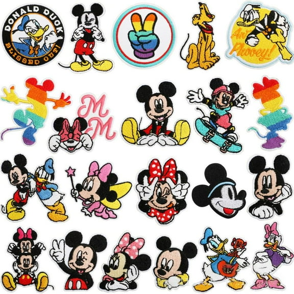 21 Pcs Embroidered Cartoon Mouse On Patches for Clothing, Embroidered applique set, Mickey Embroidered Patches, Applique Patches for Clothes, Jackets, Jeans, Backpacks
