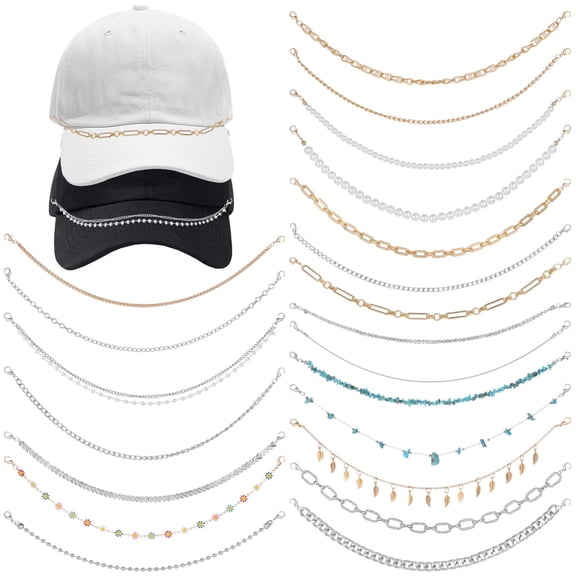 21 Pcs Fashion Hat Chains Set, Multicolor Turquoise Faux Pearl Irregular Design Accessories, Women Trucker Hat Chains for Music Festivals Parties & Daily Wear