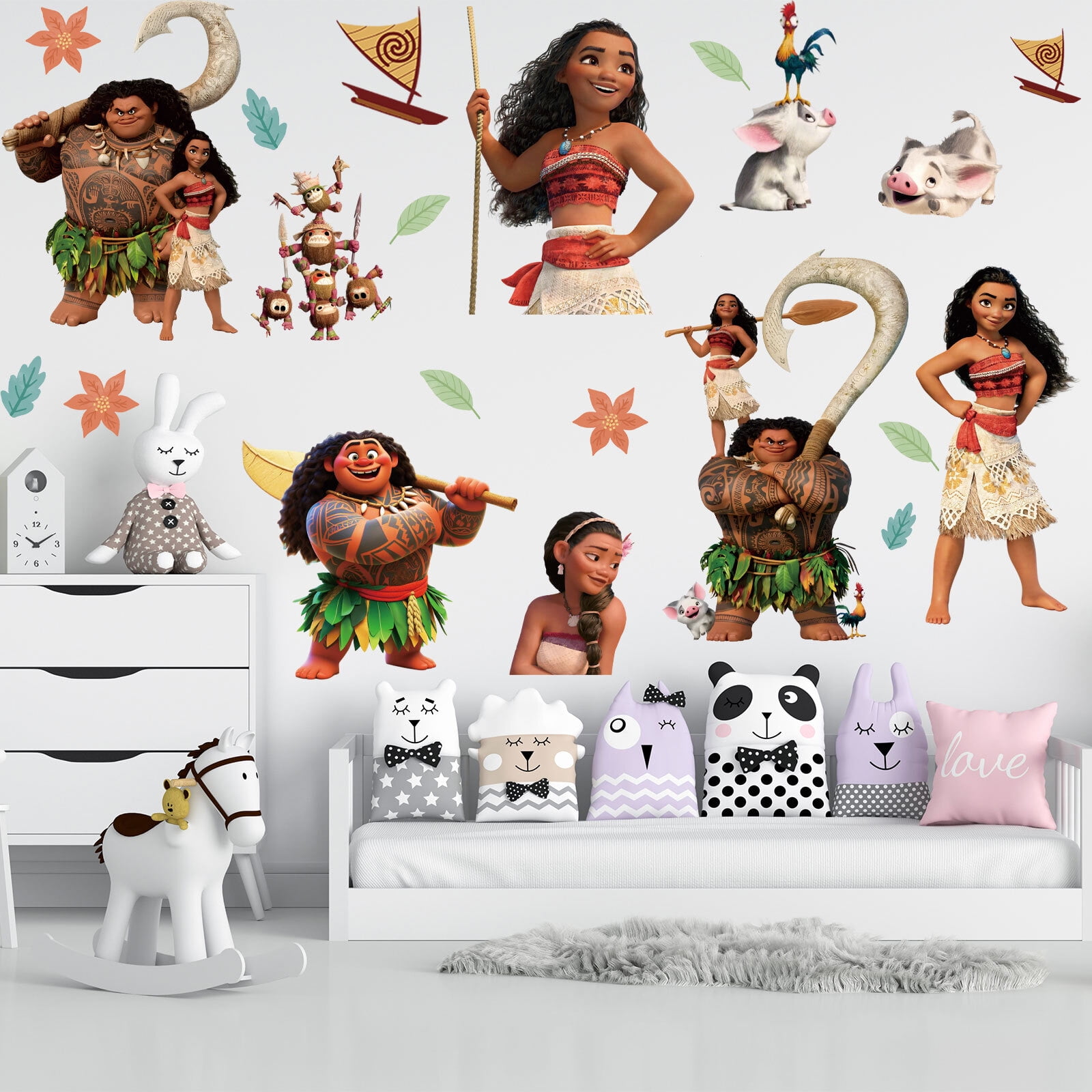 21 Pcs For Moana Theme Wall Stickers  Cartoon Character Wall Decals for Bedroom, Living Room, Playroom Decor, 15.7x23.6 Inch