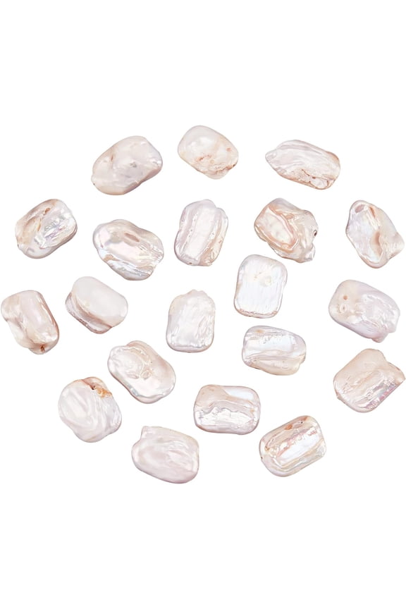 21 Pcs Freshwater Pearl Beads Strand 0.7x0.55 Rectangle Shape White Natural Cultured Freshwater Pearl Beads Irregular Pearl Charms for Earrings Pendant Jewelry Making for DIY