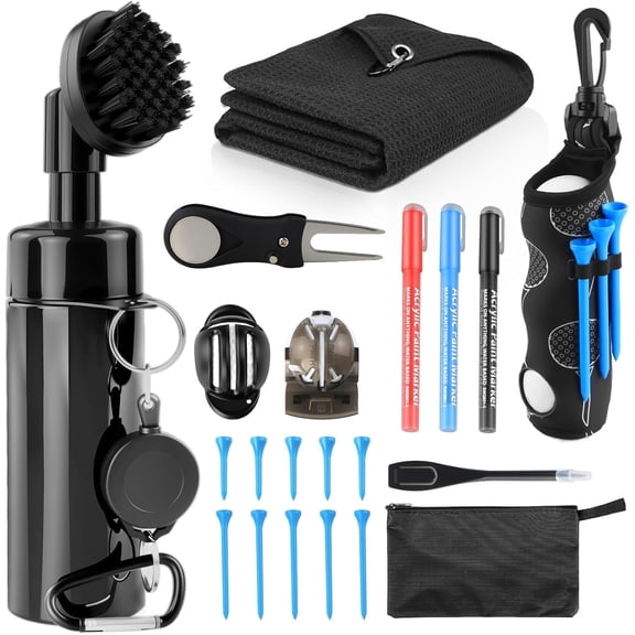 21 Pcs Golf Essentials Kit, Golf Club Cleaning Kit - Golf Club Brush & Golf Towel, Golf Ball Bag & Tees Holder & 2 Sizes Tees, Divot Repair Tool & Ball Marker, Must Haves Golf Accessories