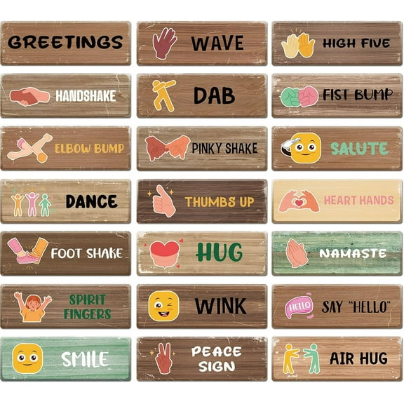 21 Pcs Greeting Choices Classroom Rules Posters Wood Grain Social Distancing Greeting Poster Rustic Classroom Bulletin Board Decorations for Back to School Must Haves Teacher Supplies