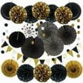 thumbnail image 1 of 21 Pcs Hanging Paper Fans, Pom Poms Flowers for Birthday Parties, Bridal Showers, Baby Showers, Wedding Party Decoration, Black, 1 of 7