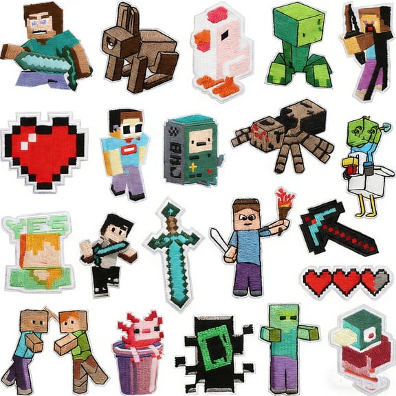 21 Pcs Pixel Style Embroidered Iron On Patches, Retro Video Game Pixel Art Gamer Hot Melt Adhesive Decorative Repair Patches for Clothing Backpack Jacket Hat Jeans DIY Craft Projects