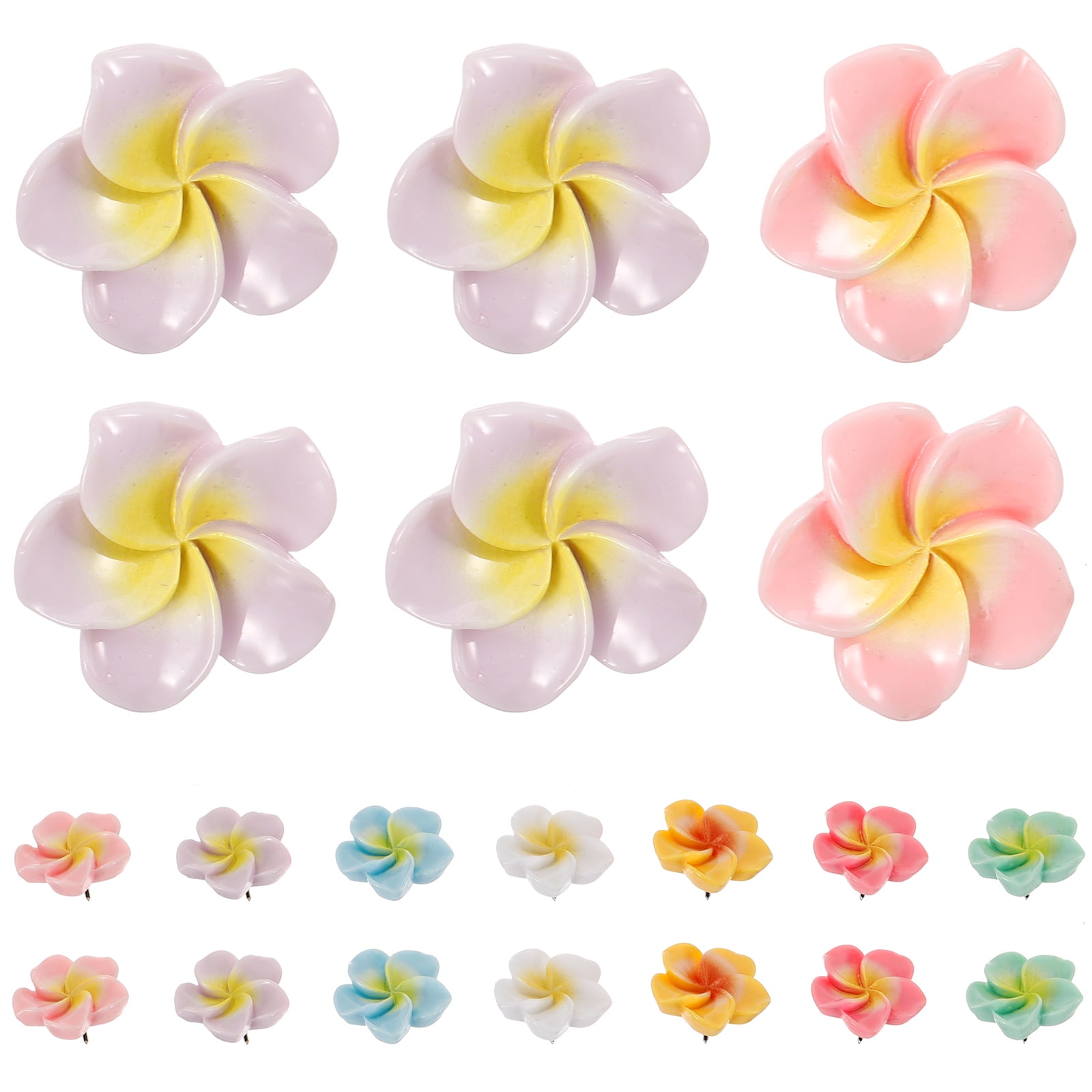 21 Pcs Plumeria Thumbtack Flower Push Pin Pushpins for Cork Board Wall