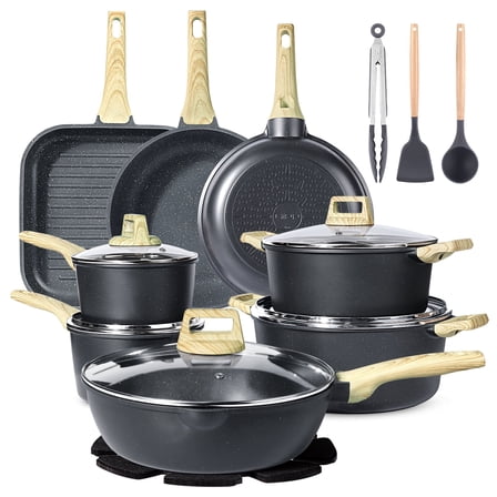GIPP 21pcs Ceramic Coating Kitchen Cookware Sets,Pots and Pans Set Non stick,Dishwasher Safe Induction Cookware
