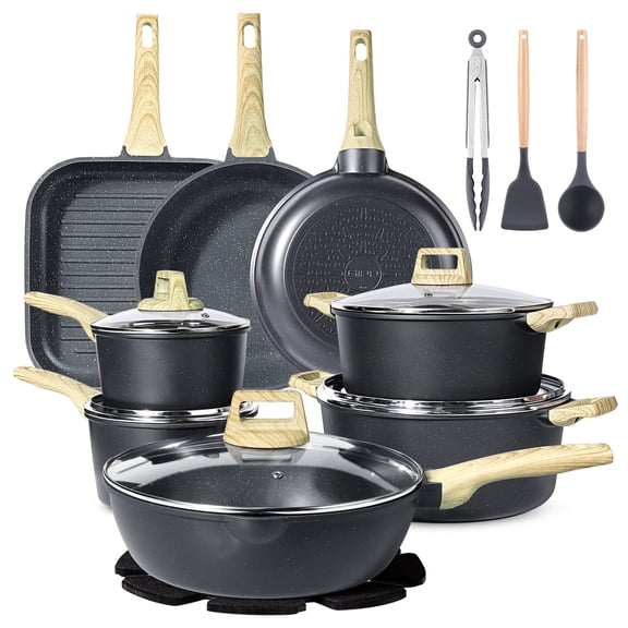 GIPP 21pcs Ceramic Coating Kitchen Cookware Sets,Pots and Pans Set Non stick,Dishwasher Safe Induction Cookware