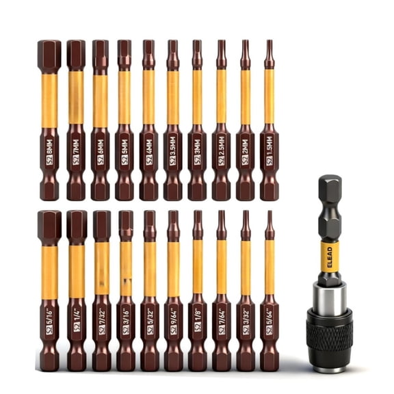 21-Piece 2.5" Allen-Wrench Hex Drill Bit Set, Durable Impact Allen Key Set, Long-Lasting Strong Magnetic Hex Screwdriver Bit Set, SAE & Metric Size, Mechanic Automotive Furniture DIY Home Repairs