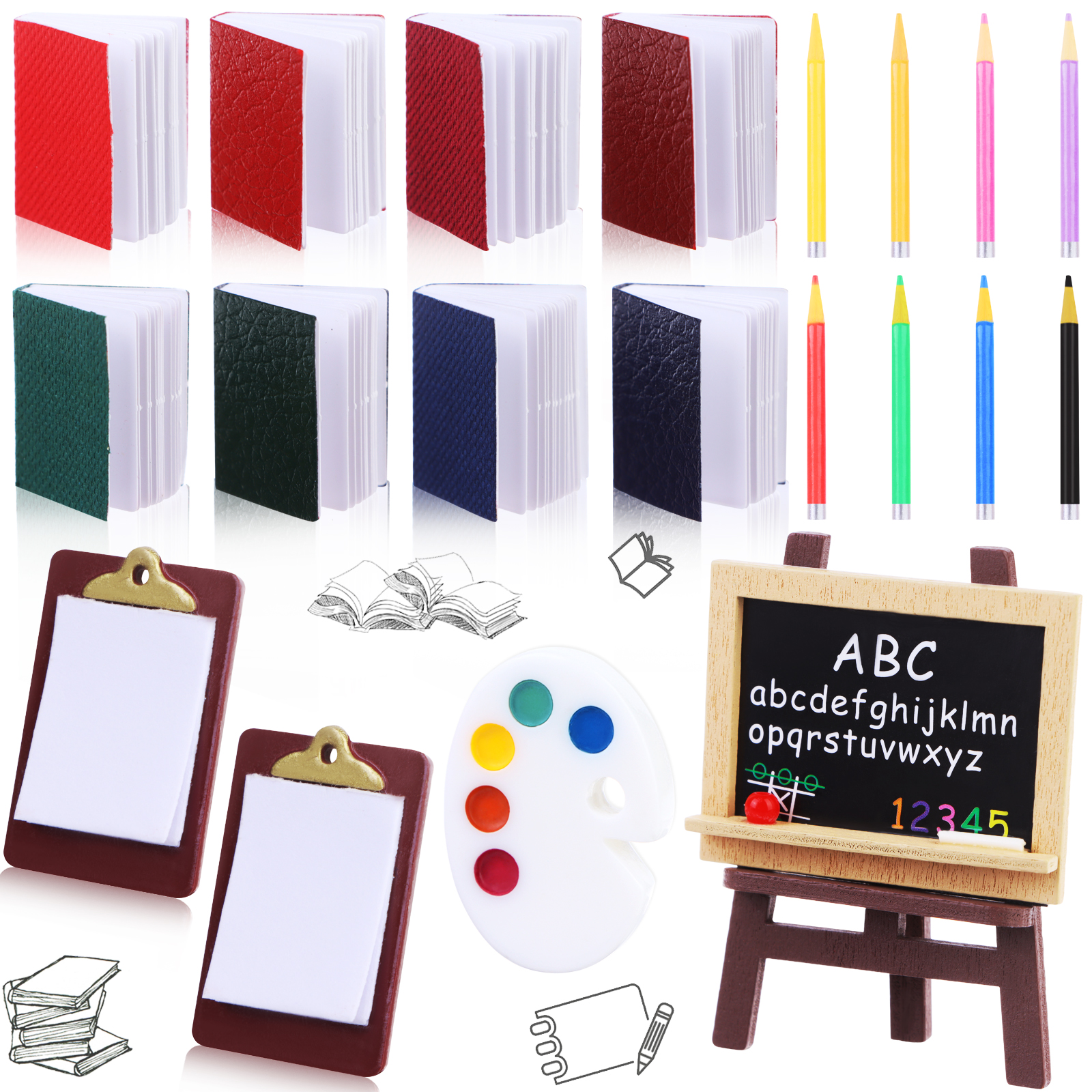 21-Piece Doll School Supplies 1:12/1:6 Dollhouse Decor Set Mini School Supplies