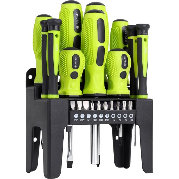 21-Piece Magnetic Screwdrivers Set with Organizer Rack, Slotted Phillips Screwdrivers and Precision Screwdrivers, Repair Tool Kit for Home, Green