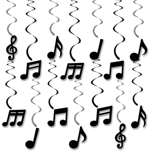 21 Piece Music Note Theme Hanging Swirls Black Musical Symbol