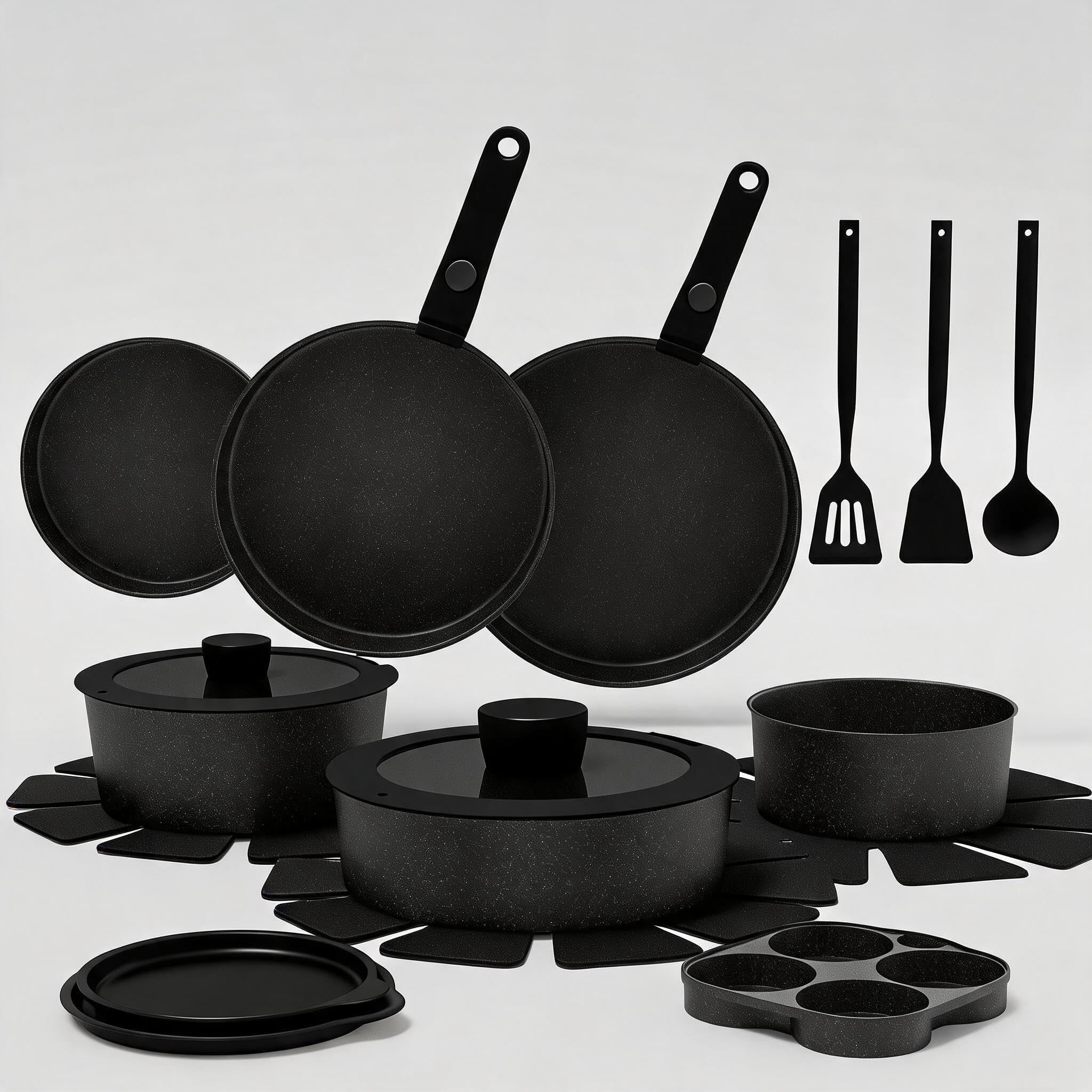 21-Piece Nonstick Ceramic Cookware Set with Detachable Handles ...