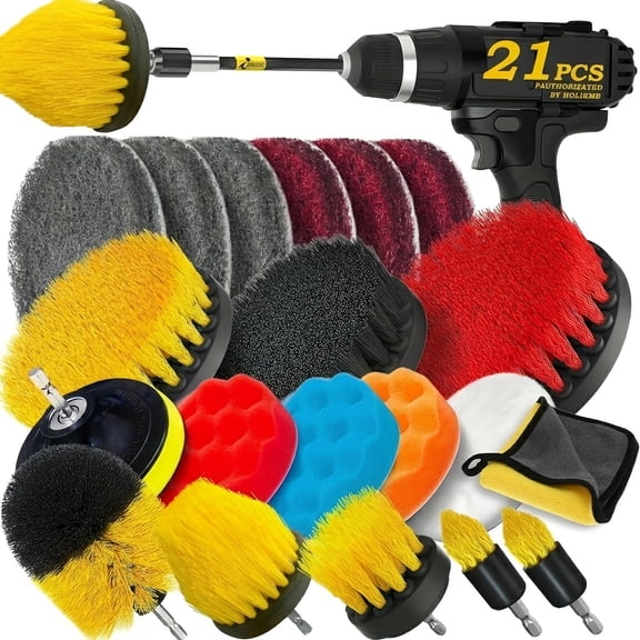 21-Piece Power Drill Brush Attachment Set with Extendable Handle, Includes Scrub Pads, Buffing Pads, and Polishing Pads for Deep Cleaning Cars, Showers, and Household Surfaces
