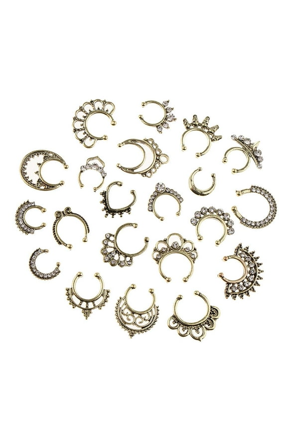 21 Pieces Crystal Septum Nose Antique Bronze