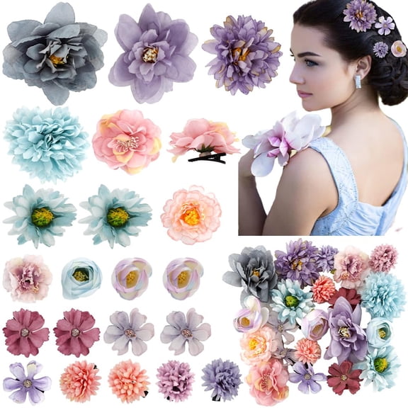 21 Pieces Purple Flowers Hair Clips for Women Girls, Multiple Flower Alligator Clips Chiffon Flower Hair Pin Hair Accessories for Beach Party Bridal Wedding Event Decor