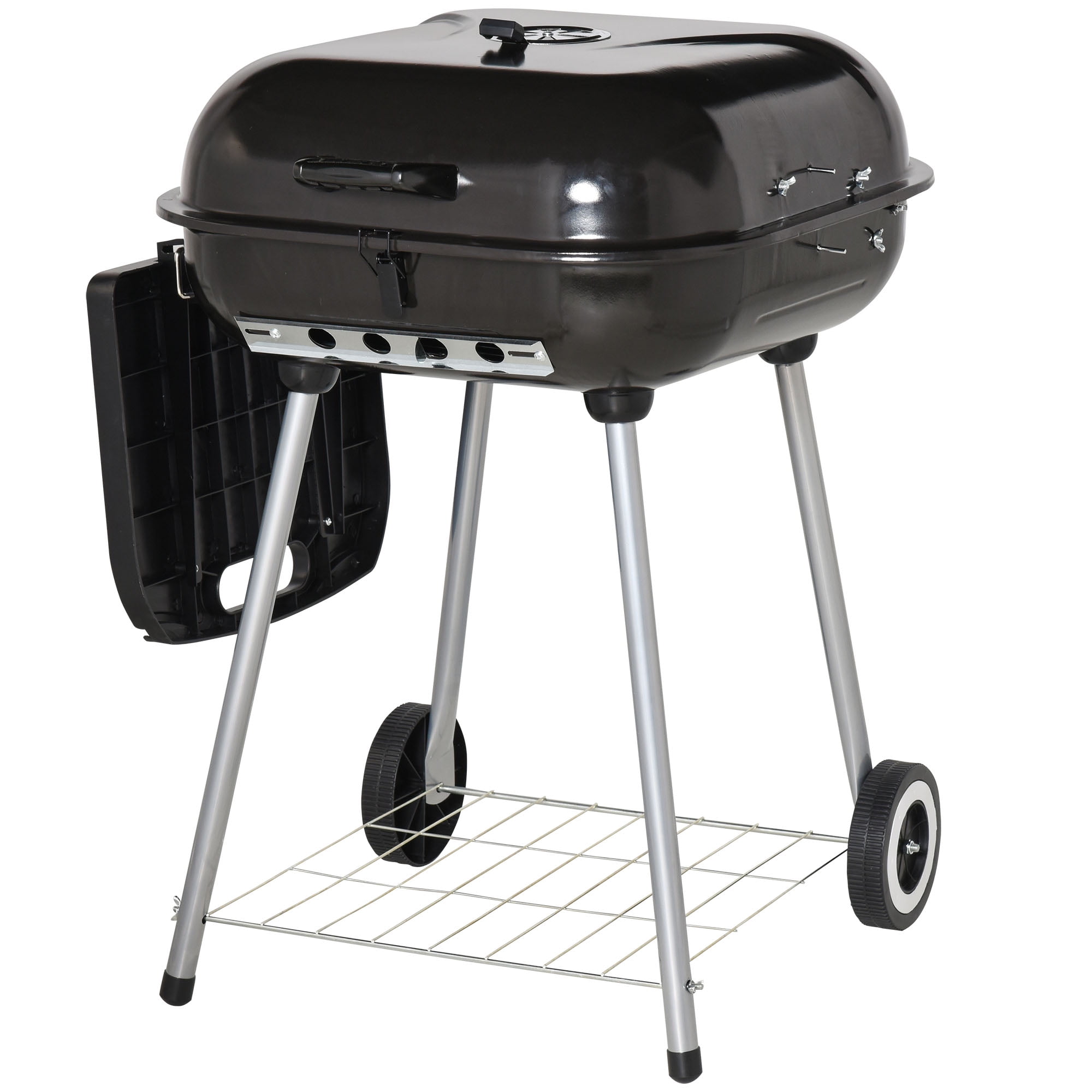 21" Portable Charcoal BBQ Grill & Smoker with Wheels, Bottom Shelf, Adjustable Lid Vents for Picnic, Camping & Backyard Cooking