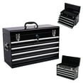 thumbnail image 1 of 21" Portable Metal Tool Box with 4 Drawers and Side Handles, Small Tool Chest with EVA Liners and Lock System,  Multi-Function Tool Organizer for Garage, Warehouse, Repair Shop, Home, Black, 1 of 9